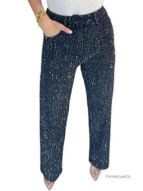 Womens Baggy Camo Rhinestone Wide Leg Jeans Sparkly Military Pants